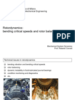 Rotordynamics: Bending Critical Speeds and Rotor Balancing: Politecnico Di Milano M.Sc. in Mechanical Engineering