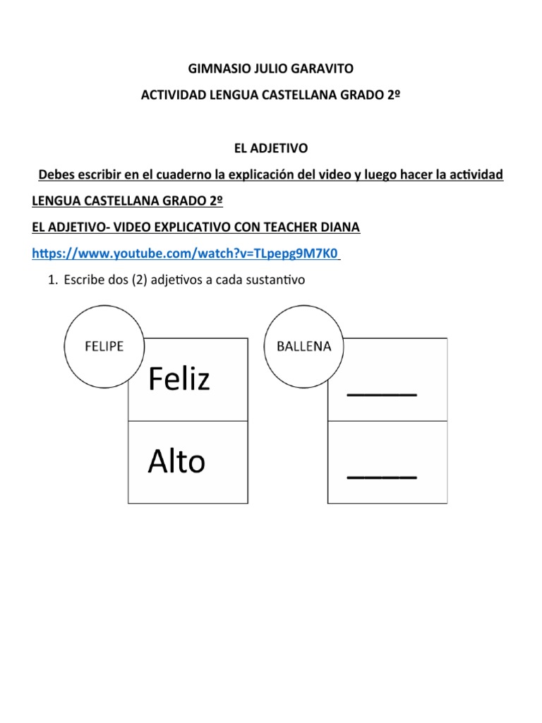 Actividad 2 - Lengua Castellana Grado 2º | PDF | Artes del Lenguaje y ...