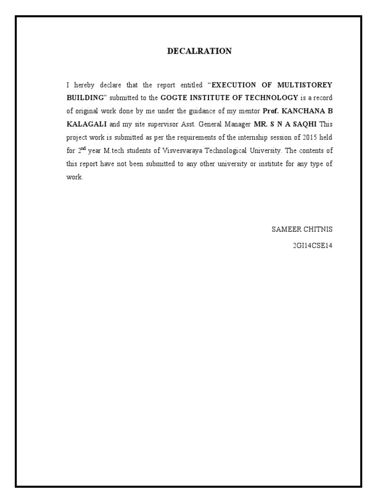 Declaration for Multistorey Building Report | PDF