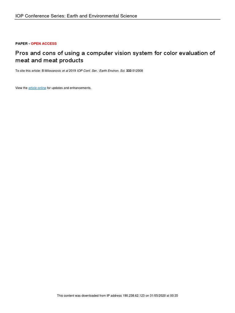Computer Vision for Meat Color Evaluation | PDF | Camera | Meat