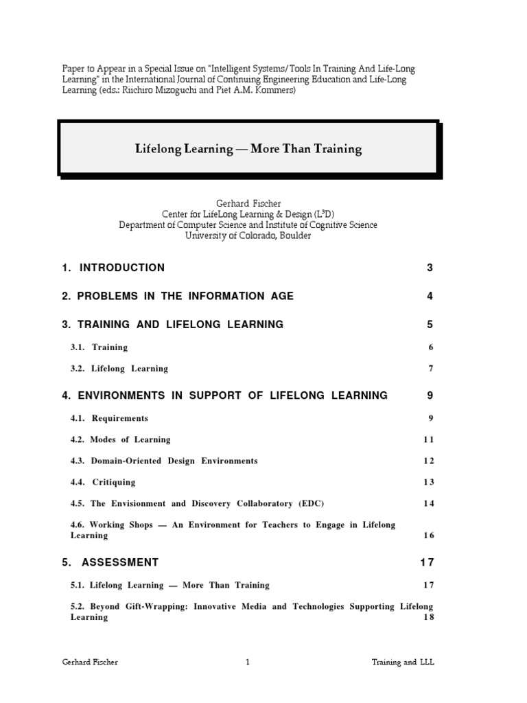 Lifelong Learning ñ More Than Training Pdf Lifelong Learning Learning