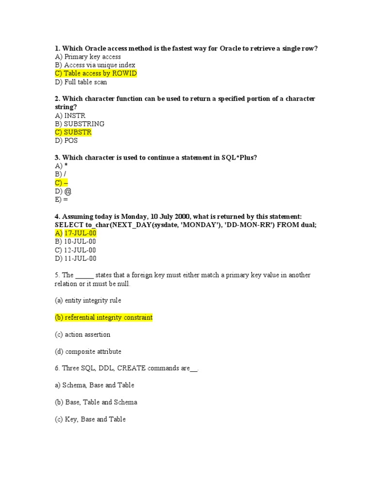 SQL Questions and Answers Guide | PDF | Table (Database) | Data Management