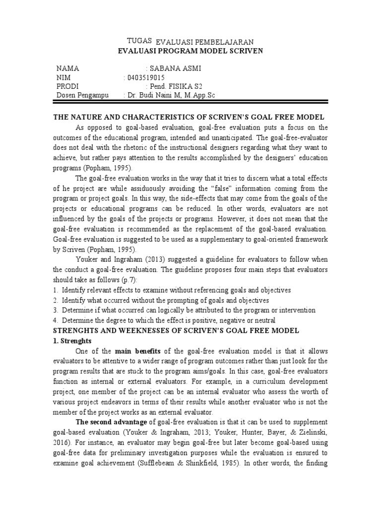 Evaluasi Program dengan Model Scriven | PDF | Evaluation | Goal