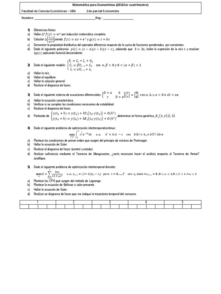 2° Parciales Anteriores Matematica para Economistas UBA | PDF ...