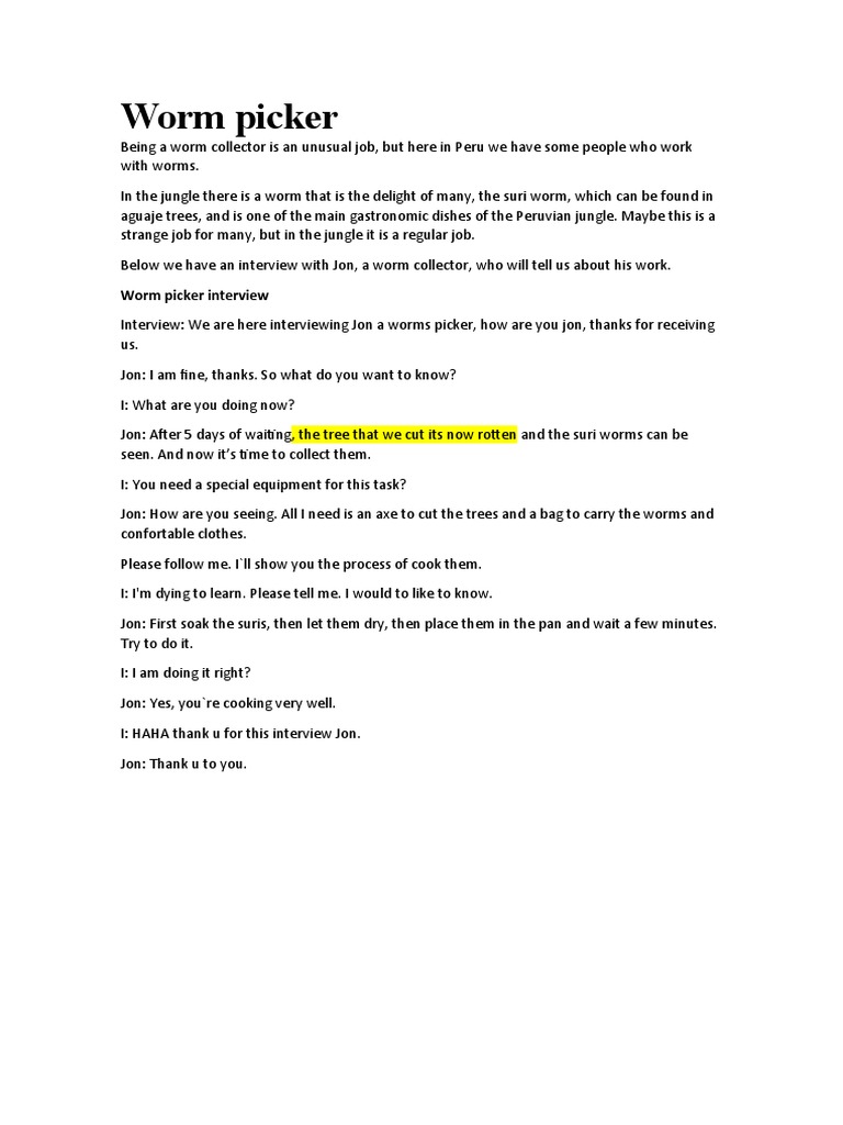 Worm Picker Interview PDF