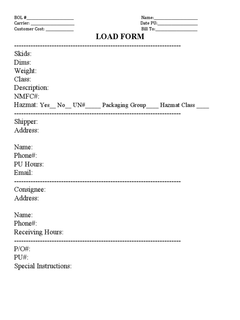 Load Form: Yes - No - UN# - Packaging Group - Hazmat Class | PDF | Business