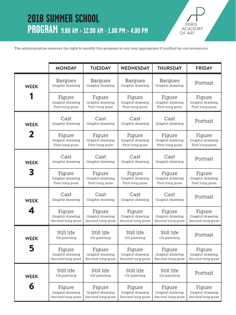 2018 Summer School Art Program Schedule | PDF