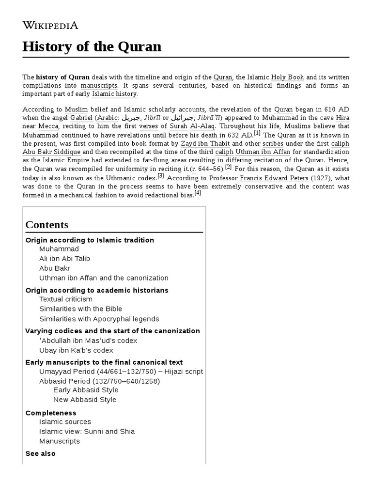 History of The Quran Origin According To Islamic Tradition PDF