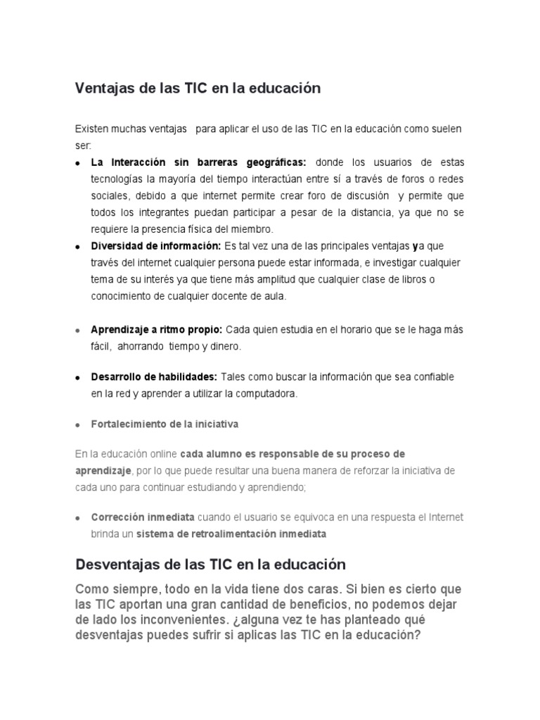 Ventajas de Las TIC en La Educación | PDF | Tecnología de información y ...