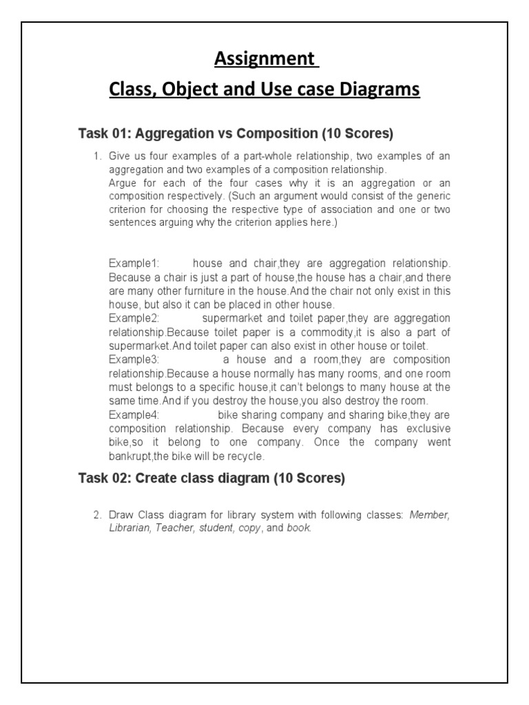 Class and Use Case Diagrams Assignment | PDF | Books | Communication