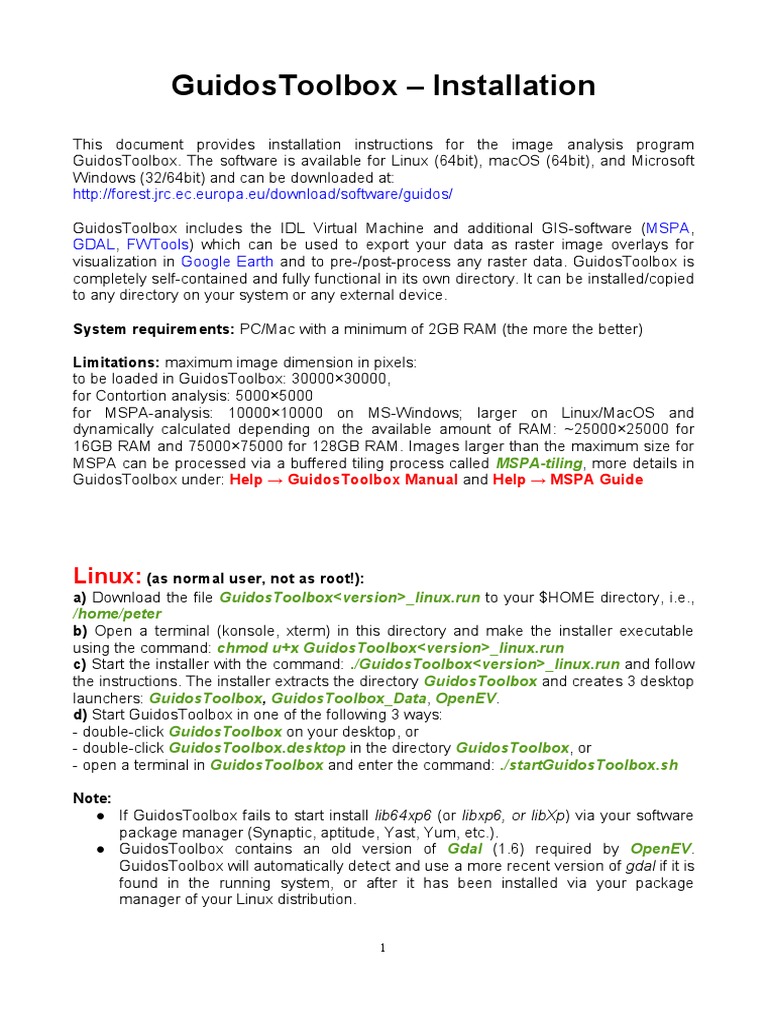 GuidosToolbox Installation Guide | PDF