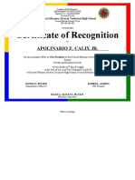 Certificate of Recognition: Apolinario Z. Calix JR
