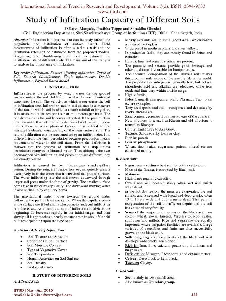Study of Infiltration Capacity of Different Soils | PDF