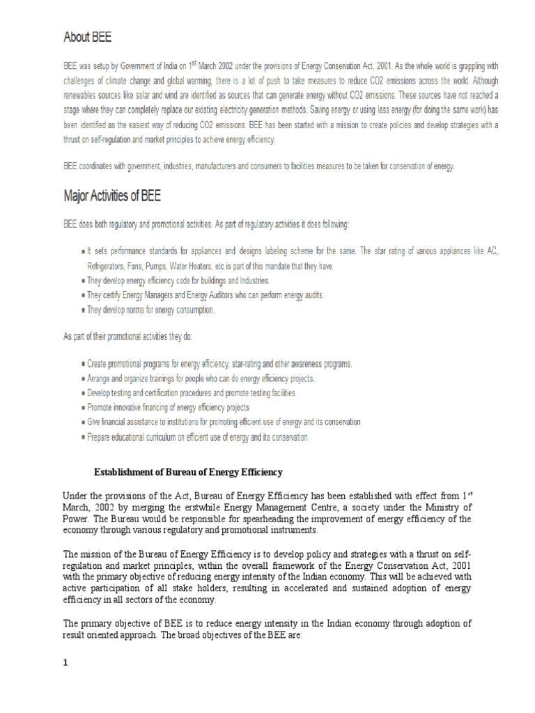 Establishment of Bureau of Energy Efficiency | PDF | Nature | Natural ...