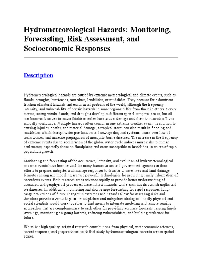 Hydrometeorological Hazards Monitoring Forecasting Risk Assessment