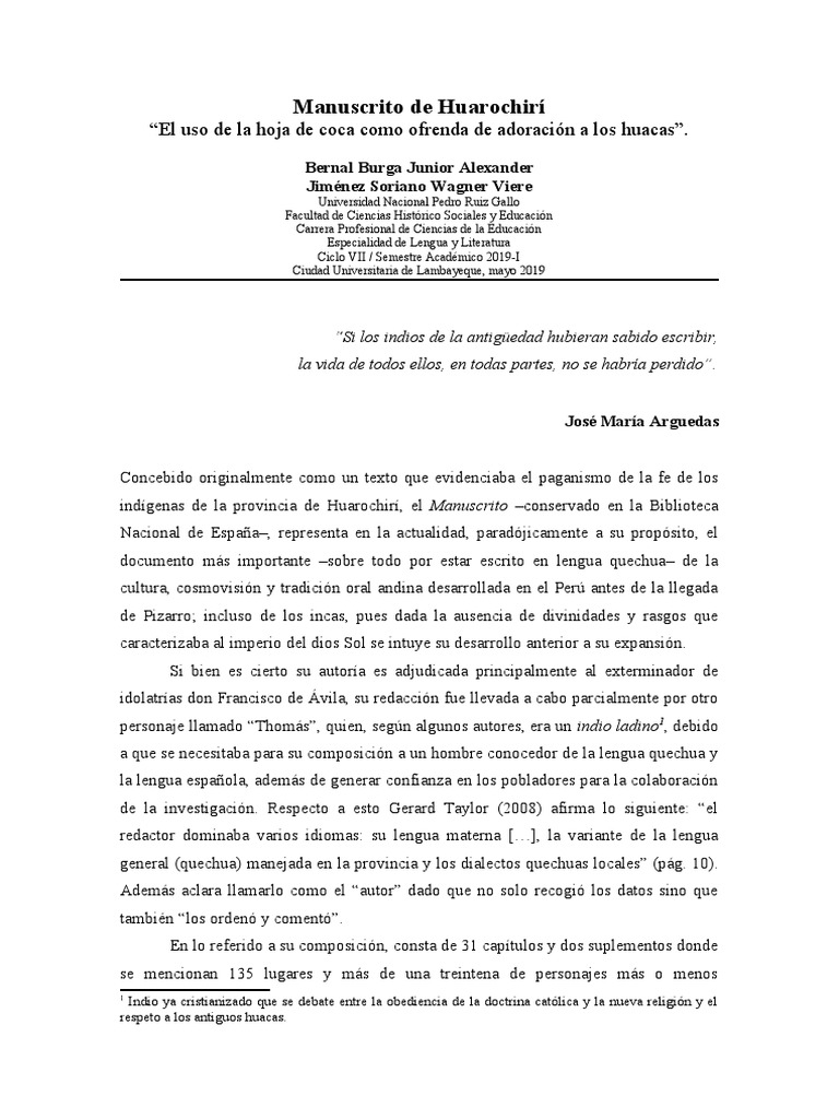 Significado de la hoja de coca en Huarochirí | PDF | Perú