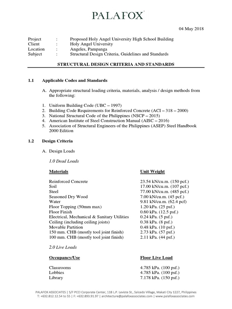 Structural Design Criteria and Standards: 1.0 Dead Loads | PDF | Civil ...