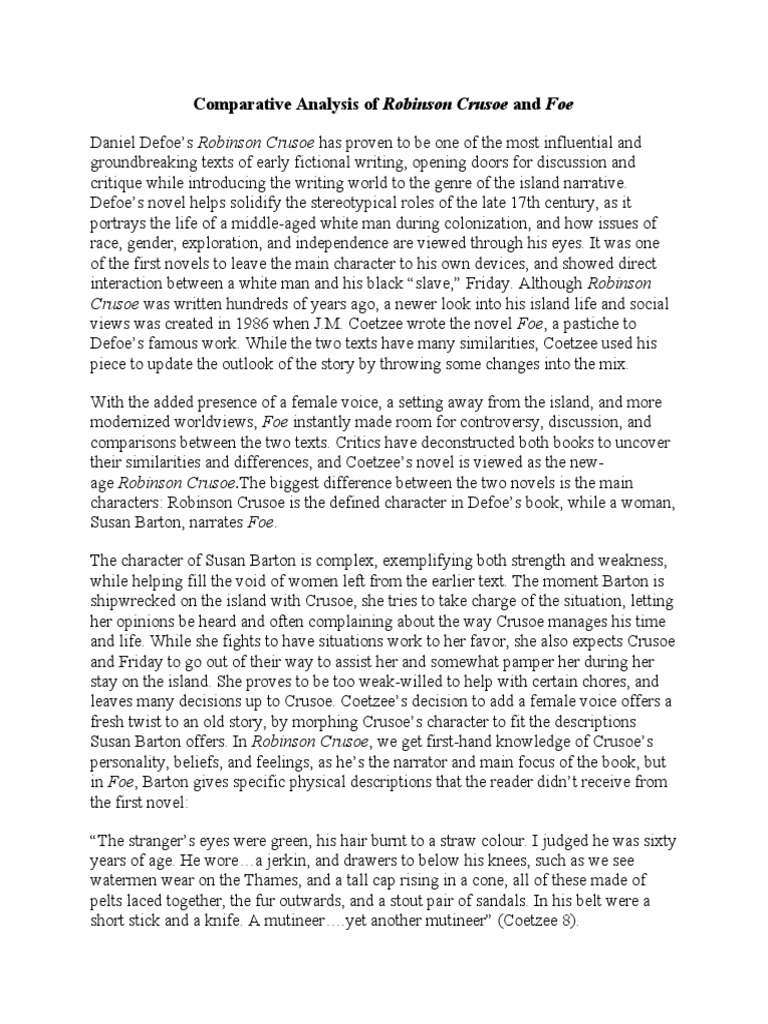 Comparative Analysis of Robinson Crusoe and Foe PDF Robinson Crusoe