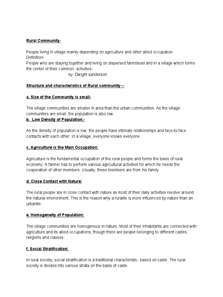 Characteristics of Rural Communities | PDF
