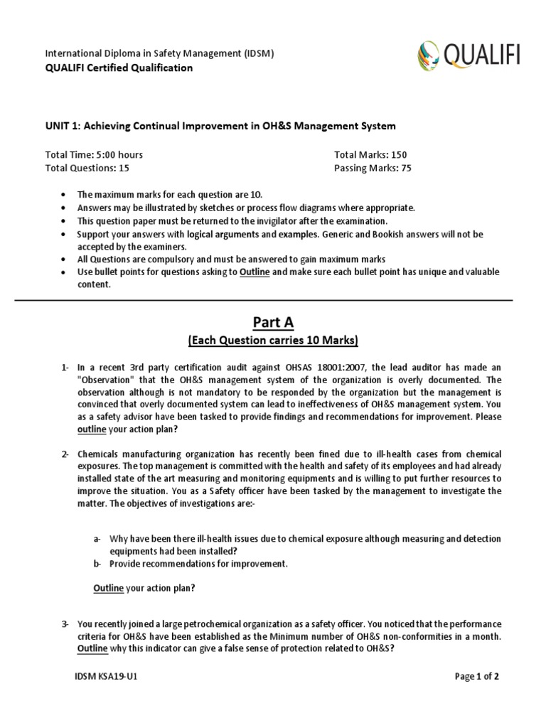 Part A QUALIFI Certified Qualification PDF Occupational Safety And