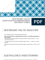 Boundary Value, Equivalence Partitioning, Decision Table