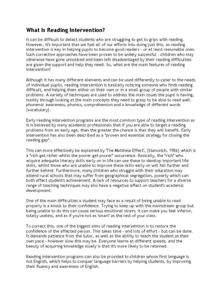 What Is Reading Intervention PDF Neuropsychological Assessment