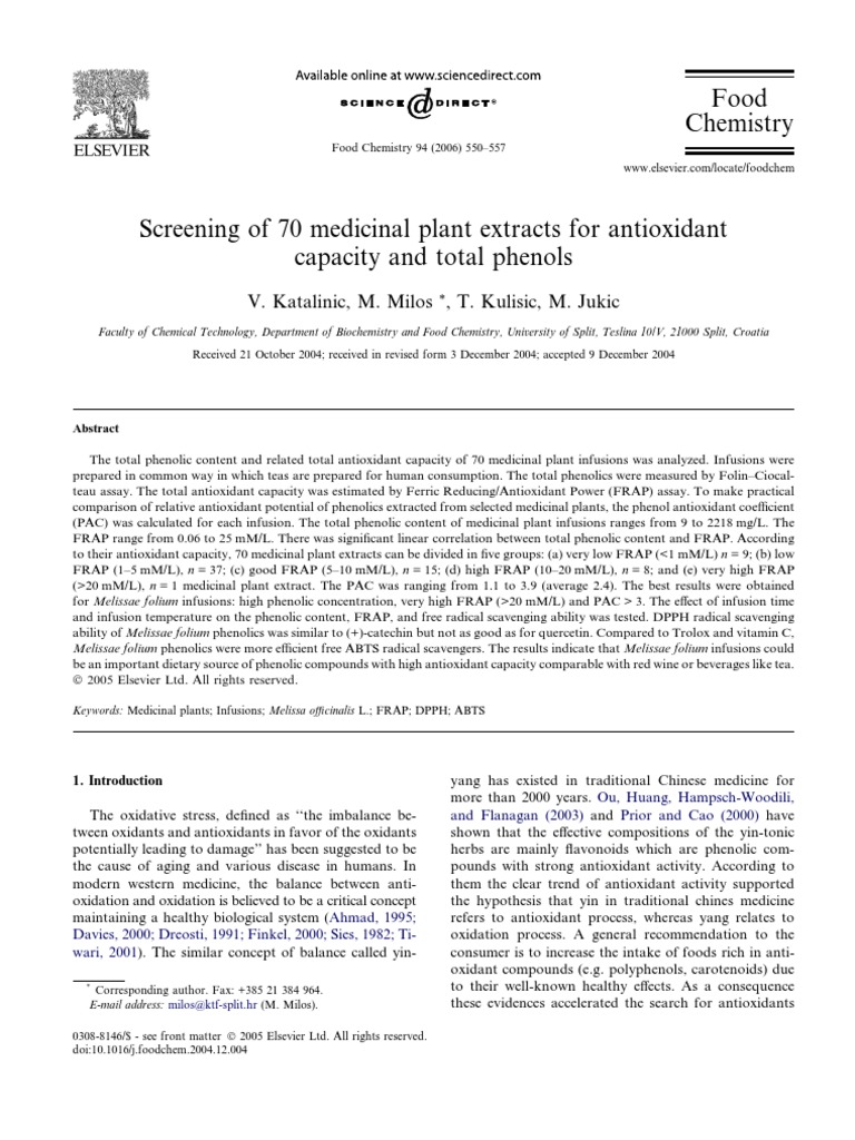 Antioxidant Capacity of 70 Medicinal Plants | PDF | Polyphenol ...