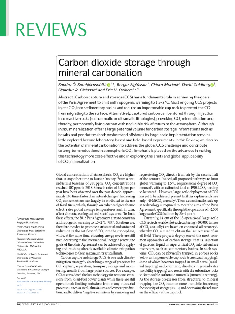Reviews: Carbon Dioxide Storage Through Mineral Carbonation | PDF ...