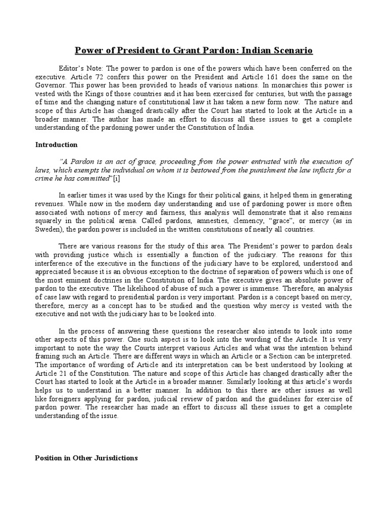 Power of President To Grant Pardon | PDF | Pardon | Crime & Violence