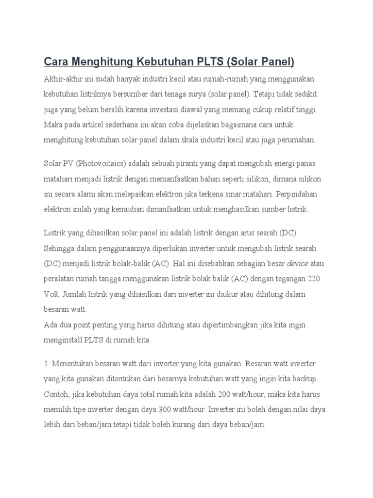 Cara Menghitung Kebutuhan PLTS | PDF