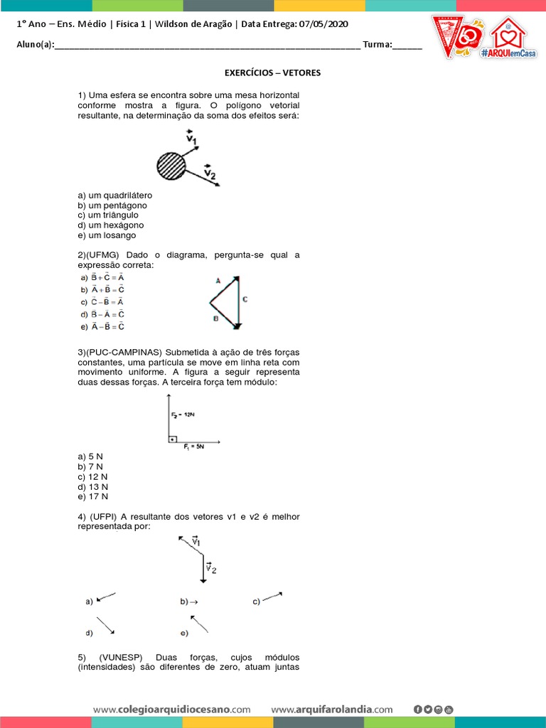 Lista de Exercicios Vetores 1ano PDF | PDF