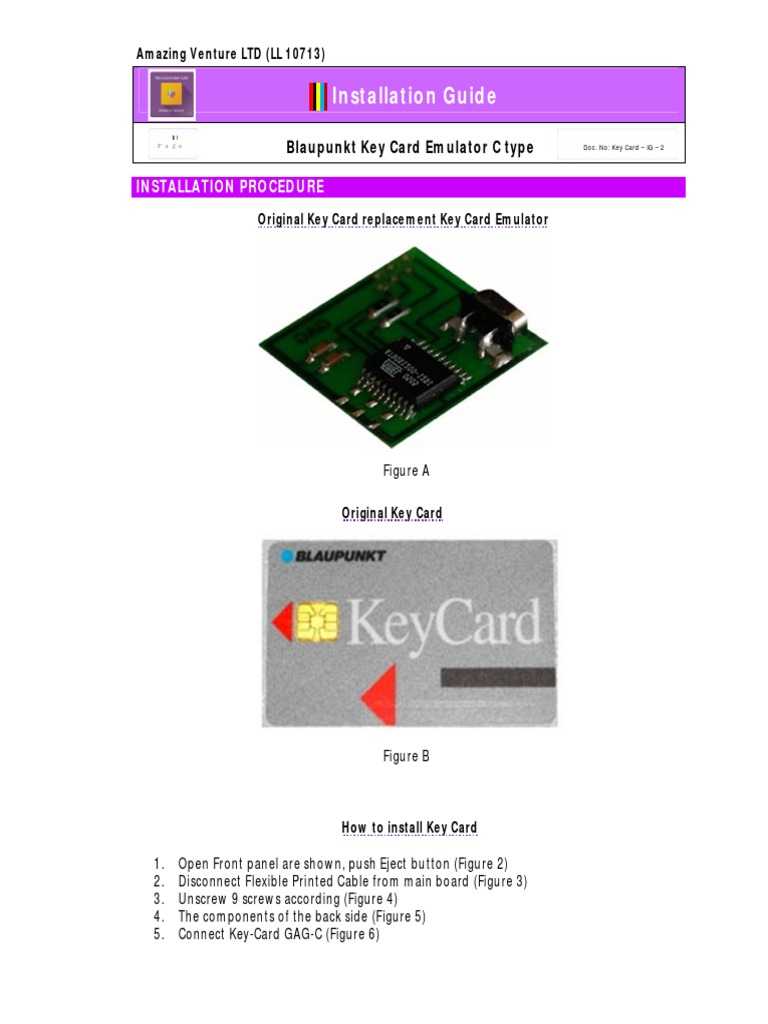 Blaupunkt Keycard Installation GAG C | PDF