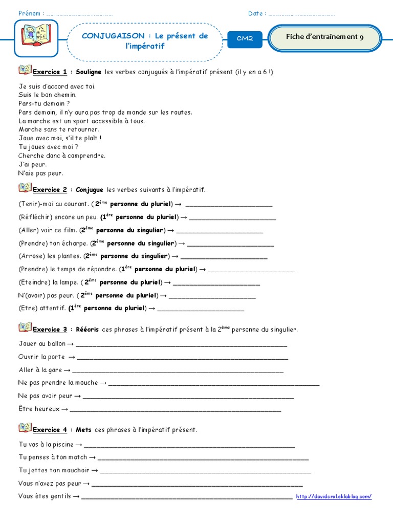 Exercice Impératif Cm2 Fiche 9 Le Present de L Imperatif | PDF