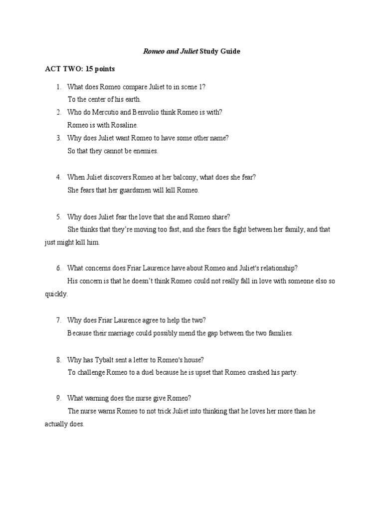 Romeo and Juliet Act 2 Study Guide | PDF | Mystery, Thriller & Crime ...