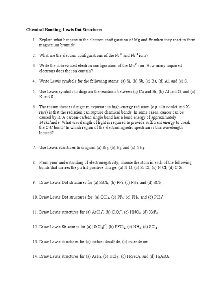 Bonding And Lewis Structures Worksheet Chemical Bond Chemistry