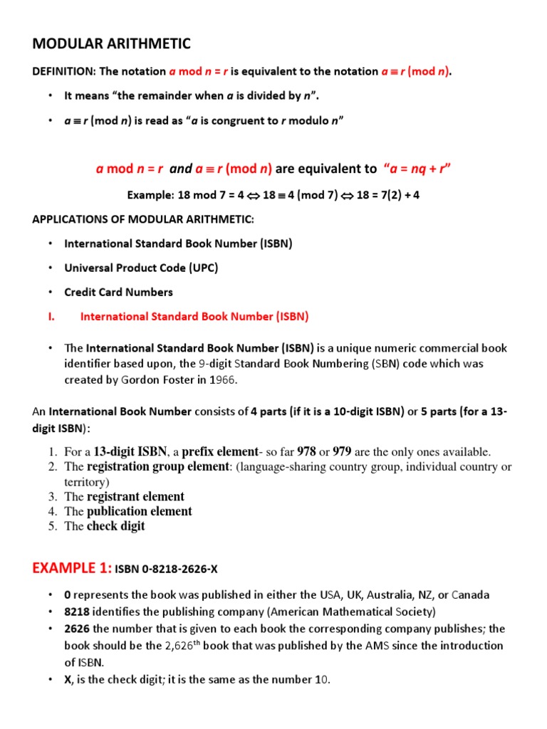Modular Arithmetic Applications | PDF | International Standard Book ...