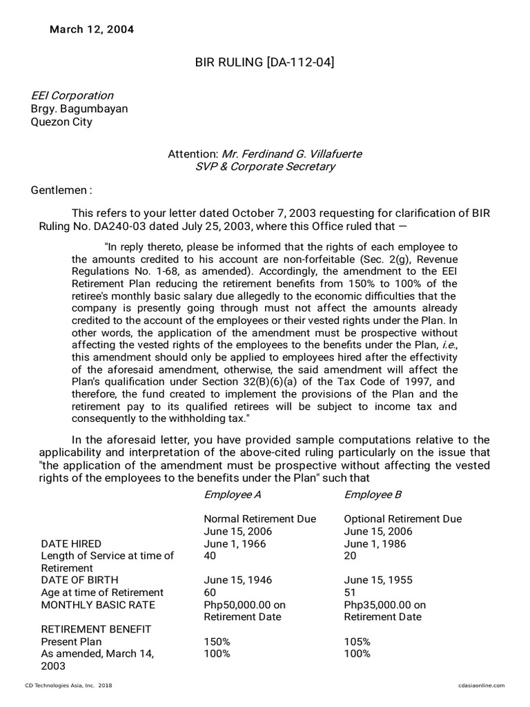 EEI Retirement Plan Amendment Ruling | PDF | Retirement | Employment