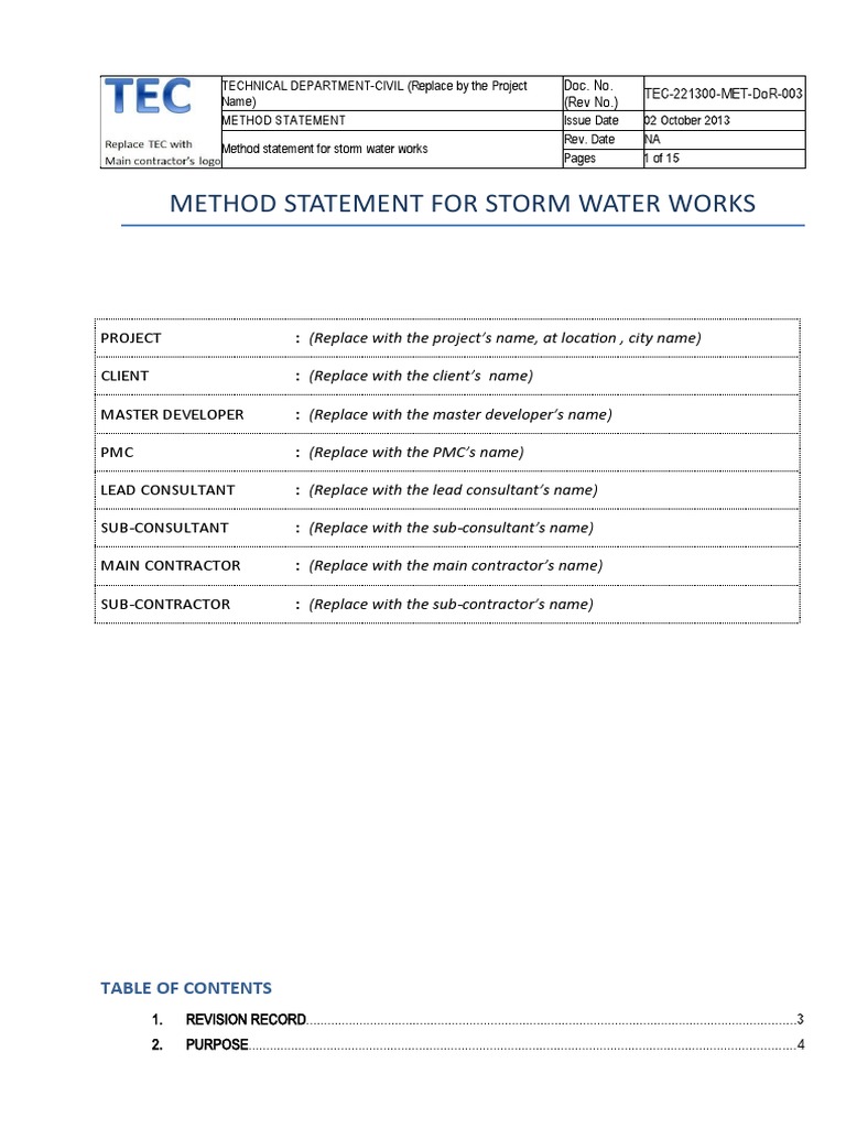 Method Statement for Stormwater Works | PDF | Concrete | Pipe (Fluid ...