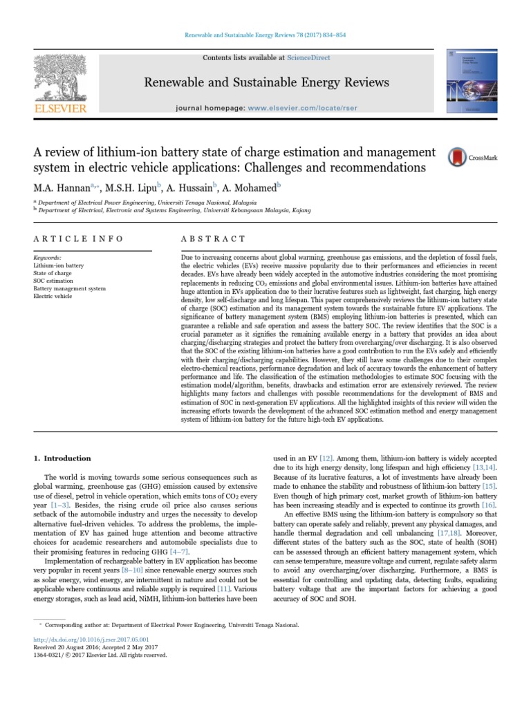 A Review of Lithium-Ion Battery State of Charge Estimation and ...