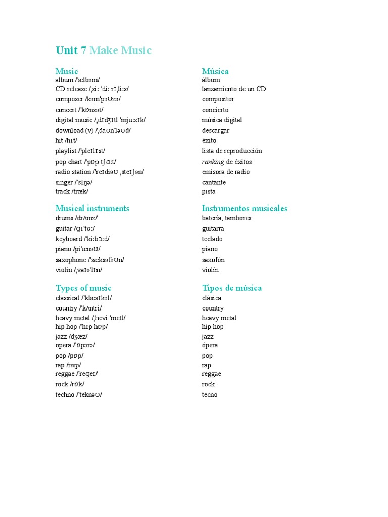 Music Vocabulary and Instruments | PDF | Art