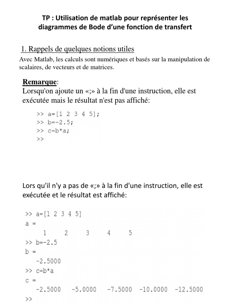 Tracer un diagramme de Bode avec Matlab PDF Matrice (Mathématiques — free download