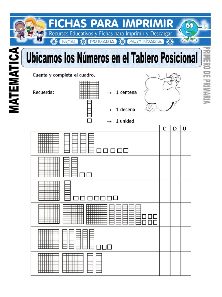 Ficha de Ubicamos Los Numeros en El Tablero Posicional para Primero de  Primaria PDF | PDF, image size:768x1024