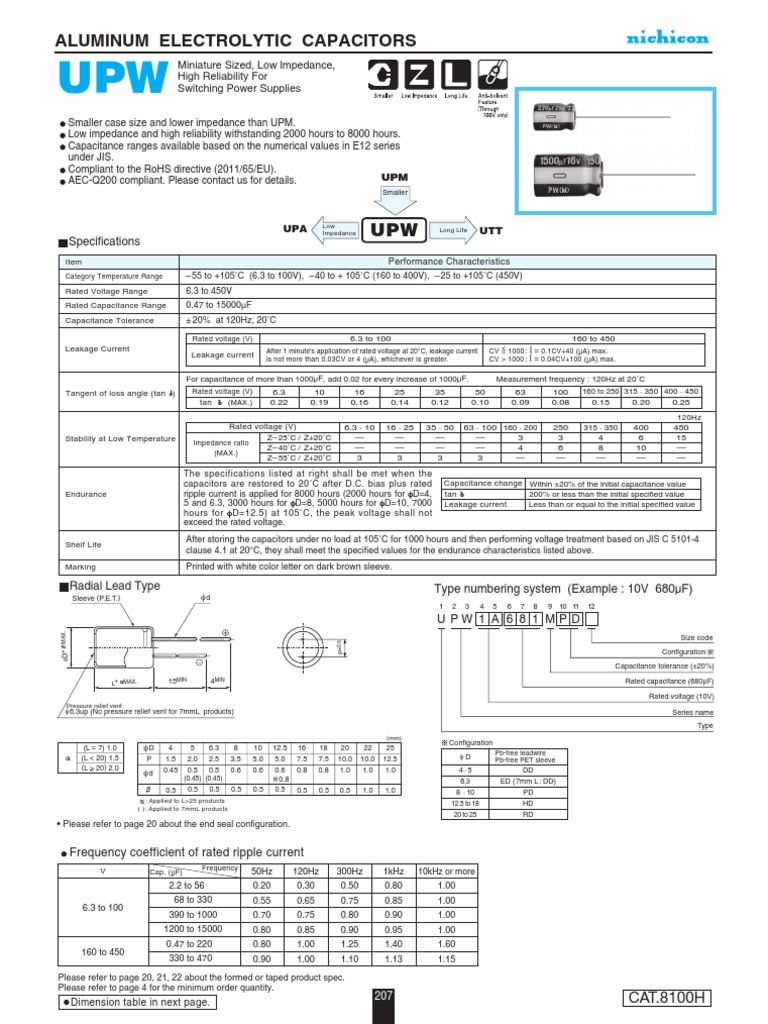 Aluminum Electrolytic Capacitors: Specifications | PDF | Capacitor ...