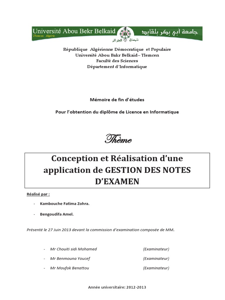 Application de GESTION DES NOTES DEXAMEN PDF | PDF | Application ...