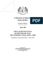 Akta Suruhanjjaya Komunikasi Dan Multimedia 1998 Akta 589