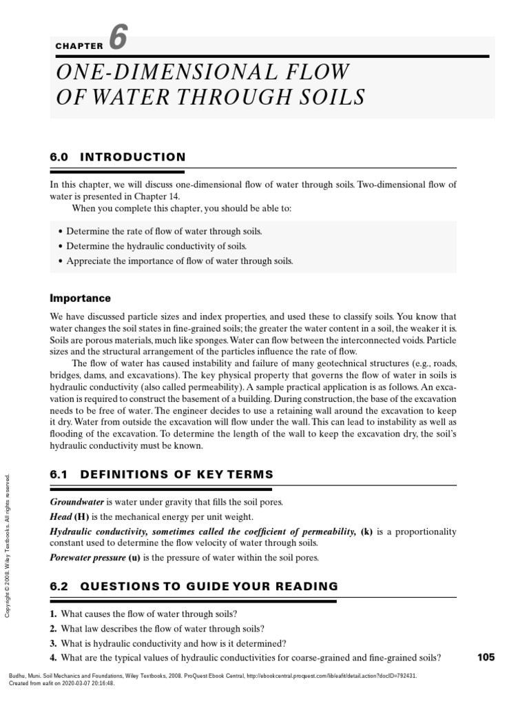One-Dimensional Flow of Water Through Soils: Importance | PDF ...