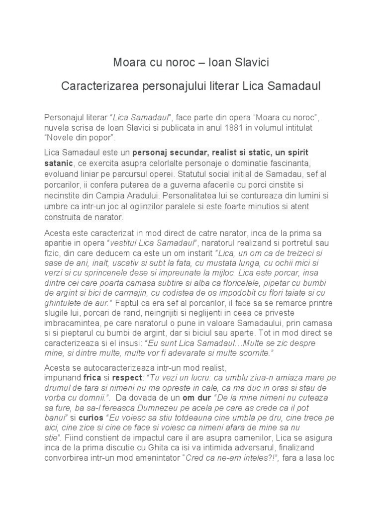 Moara Cu Noroc Caracterizare Ghita Caracterizare LICA Si GHITA Moara Cu Noroc | PDF