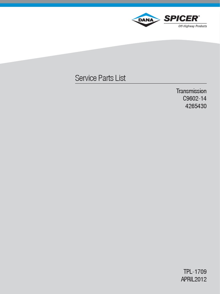 Service Parts List: Transmission C9602-14 4265430 | PDF