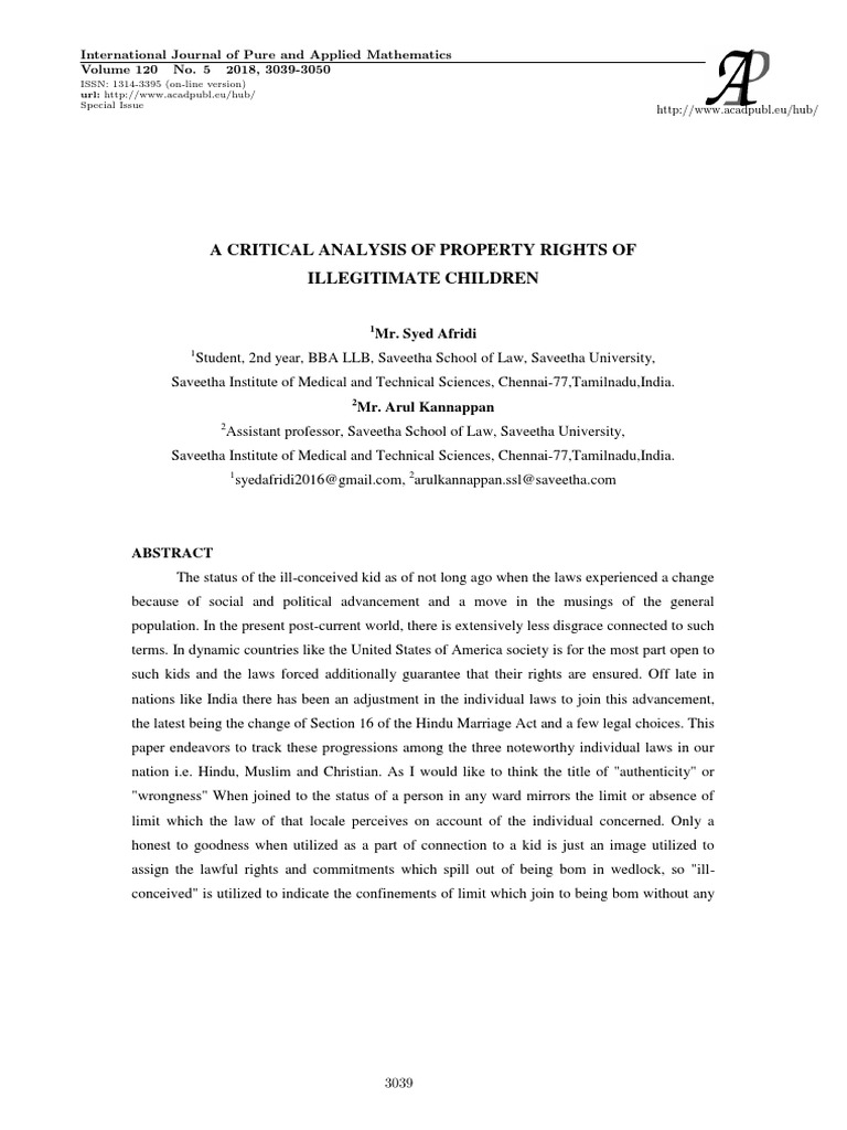 A Critical Analysis of Property Rights of Illegitimate Children PDF