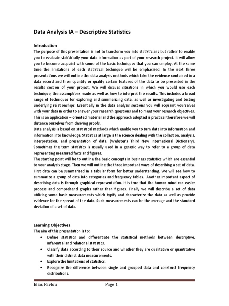 Descriptive Statistics Overview | PDF | Level Of Measurement | Chart